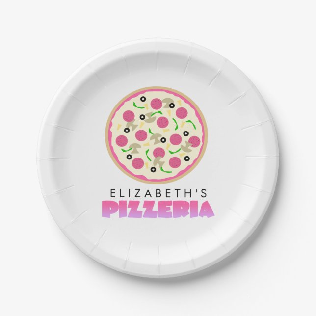 Pink and Purple Pizza Party Paper Plate (Front)