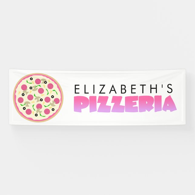 Pink and Purple Pizzeria Birthday Party Banner (Horizontal)