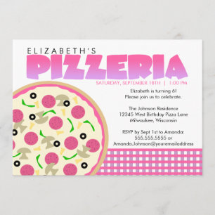 Pink and Purple Pizzeria Party Invitation