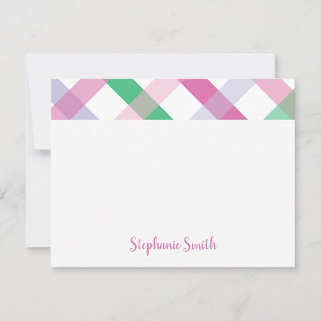 Pink and Purple Preppy Plaid Personalised Card (Front)