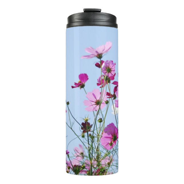 Pink and Purple Pretty Flower Meadow Photo Thermal Tumbler (Front)