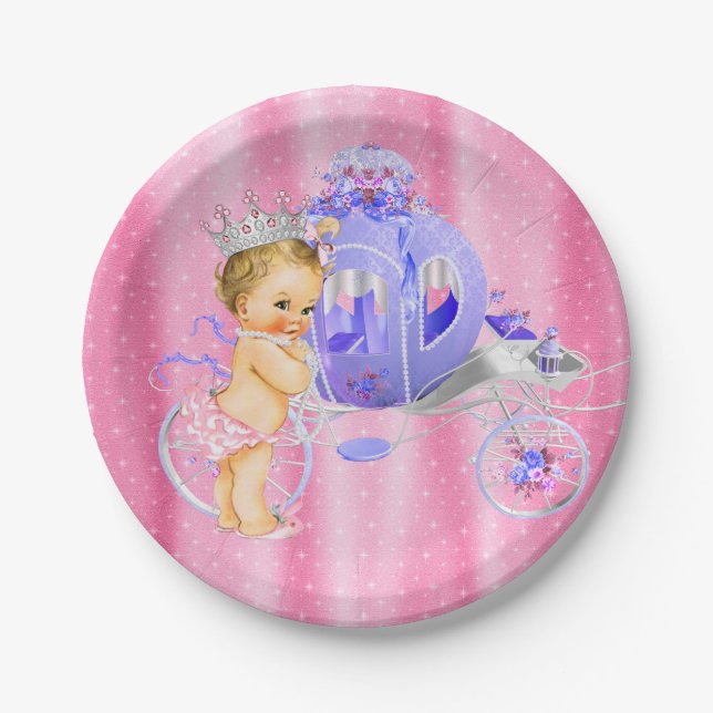 Pink and Purple Princess Baby Shower Paper Plate (Front)