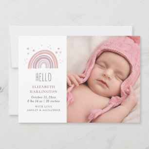 Pink and purple rainbow new baby birth. Newborn Announcement