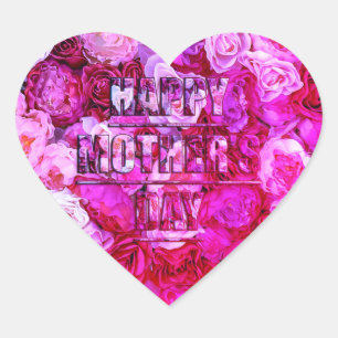 Pink and Purple Roses Floral Happy Mother's Day Heart Sticker