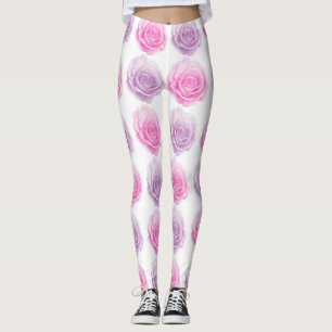 Pink and purple roses floral pattern leggings
