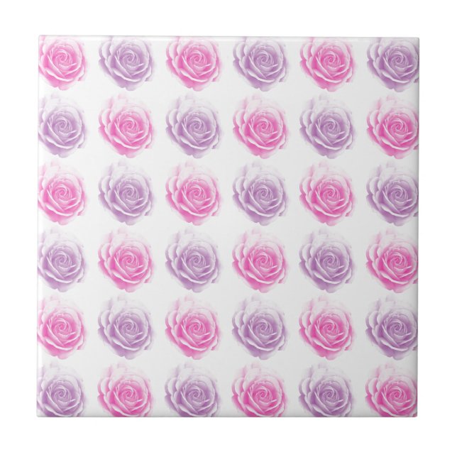 Pink and purple roses floral pattern tile (Front)
