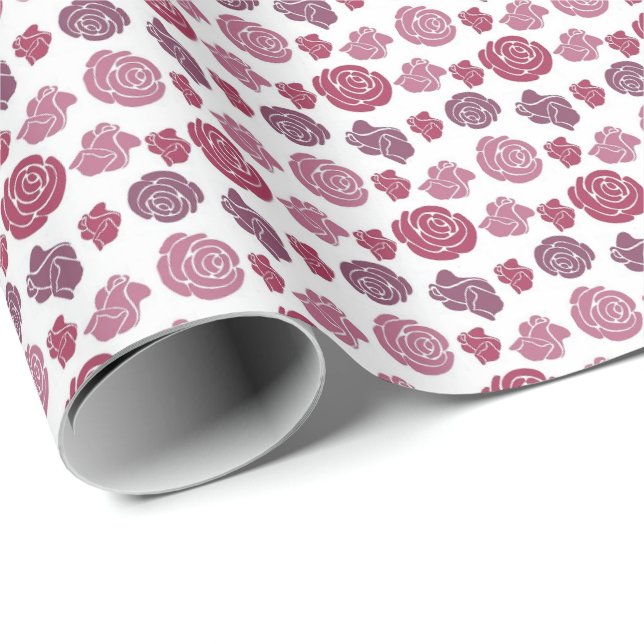Pink and Purple Roses Pattern Wrapping Paper (Roll Corner)