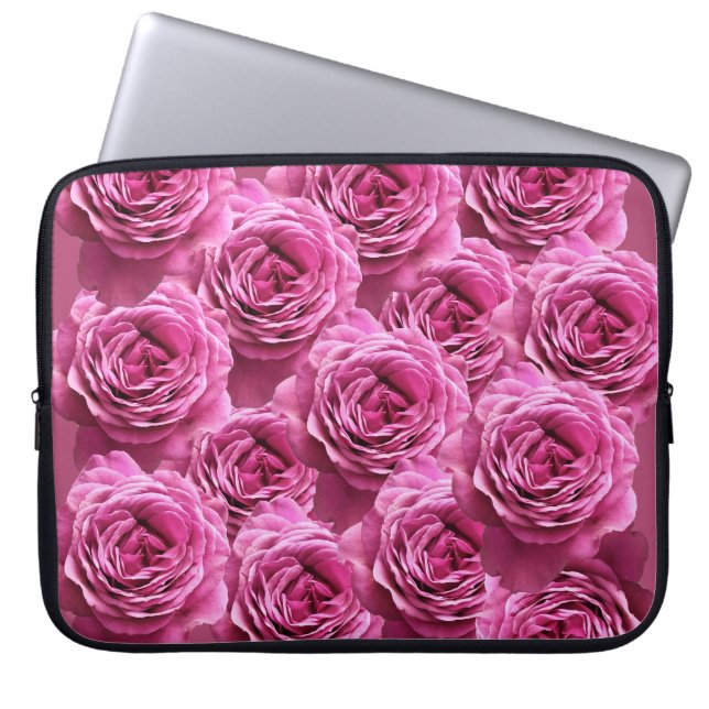 Pink and purple roses patterns laptop sleeve (Front)