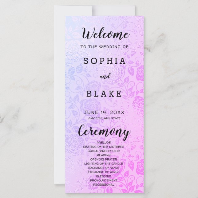 Pink and Purple Roses Wedding Program (Front)