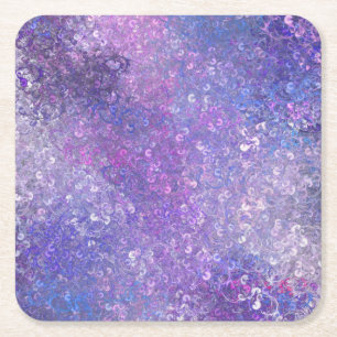 Pink And Purple Sequins Bling Square Paper Coaster
