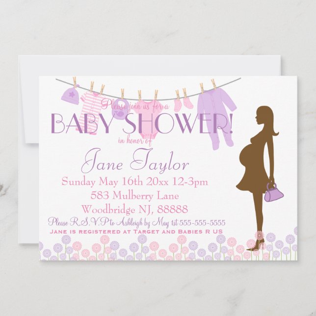 Pink and Purple Silhouette Baby Shower Invitation (Front)