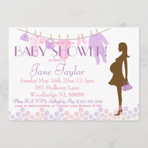 Pink and Purple Silhouette Baby Shower Invitation