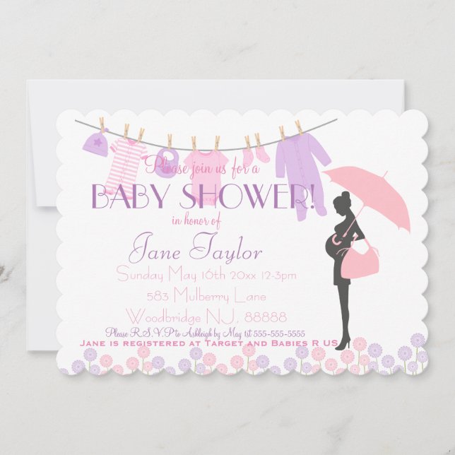 Pink and Purple Silhouette Baby Shower Invitation (Front)
