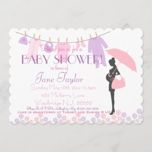 Pink and Purple Silhouette Baby Shower Invitation
