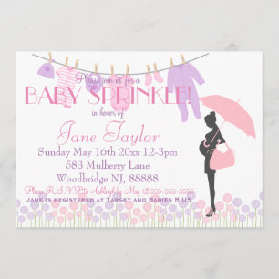 Pink and Purple Silhouette Baby Sprinkle Invitation