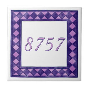 Pink and Purple Small Chequered House Number Tile