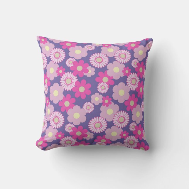 Pink and Purple Small Floral Sofa Cushion (Front)