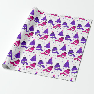 Pink and Purple Snowman Christmas Tree Gift Wrap