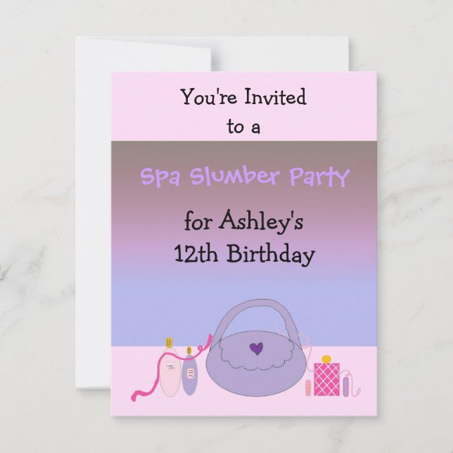 Pink and Purple Spa Birthday Party Invitation (Front)