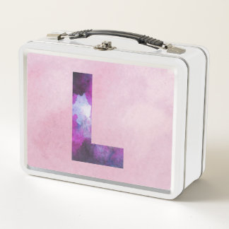 Pink and Purple Space Galaxy Letter L Metal Lunch Box