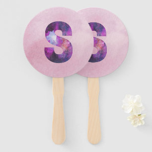Pink and Purple Space Galaxy Letter S Hand Fan
