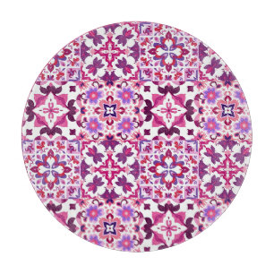 Pink and Purple Spanish Tiles Cutting Board