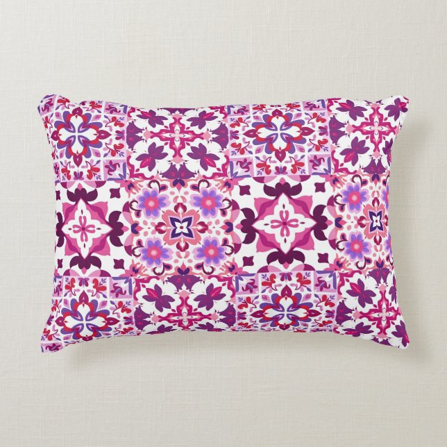 Pink and Purple Spanish Tiles Decorative Cushion (Front)