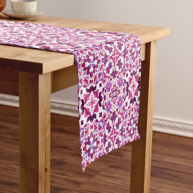 Pink and Purple Spanish Tiles Short Table Runner (In Situ)