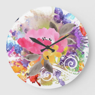 Pink and purple splash on     large clock
