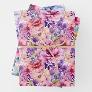 PINK AND PURPLE SPRING FLORALS WRAPPING PAPER SHEET