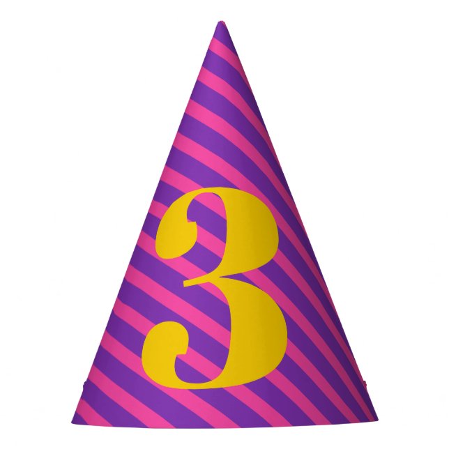 Pink and Purple Stripe Birthday Age Party Hat (Front)