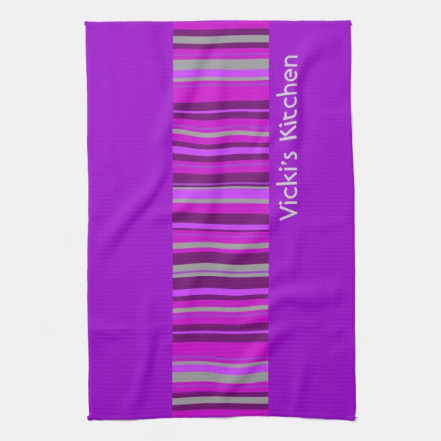 Pink and Purple Stripe Custom kitchen tea towel (Vertical)