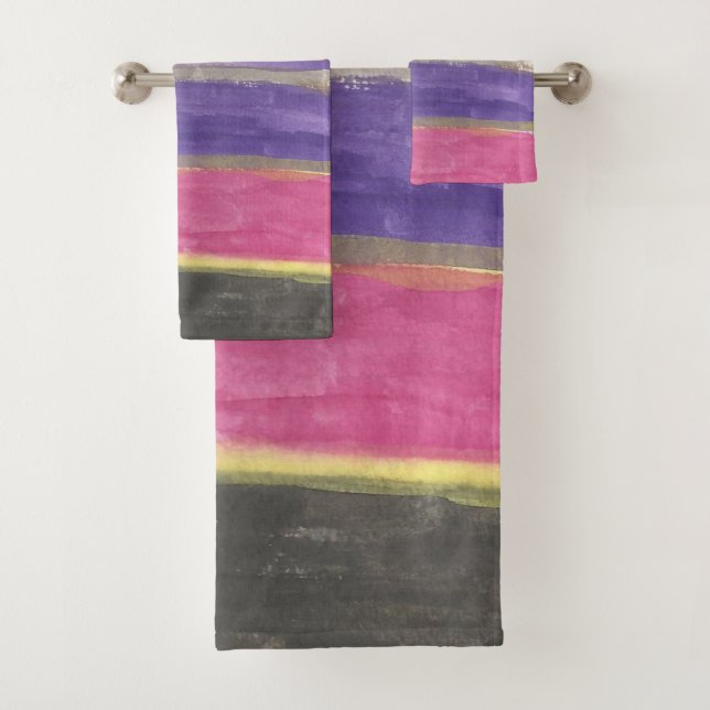 Pink and Purple Striped Bath Towel Set (Insitu)