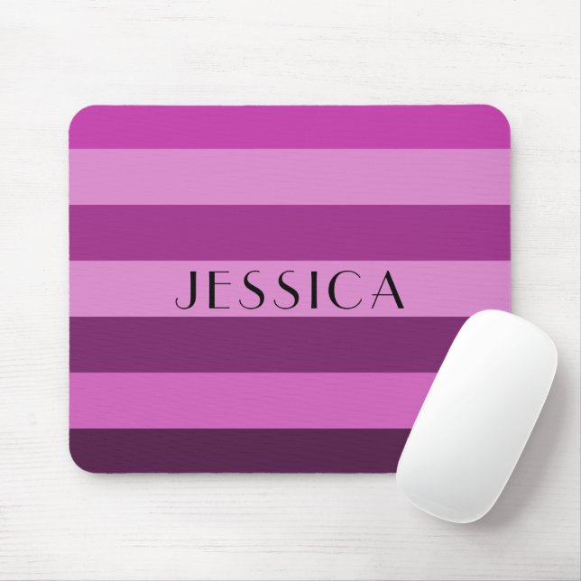 Pink And Purple Striped Pattern Personalise Name Mouse Mat (With Mouse)