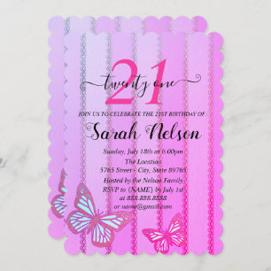 Pink and Purple Stripes and Buterfly Invitation