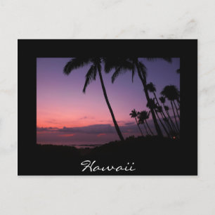 Pink and purple sunset black Hawaii postcard