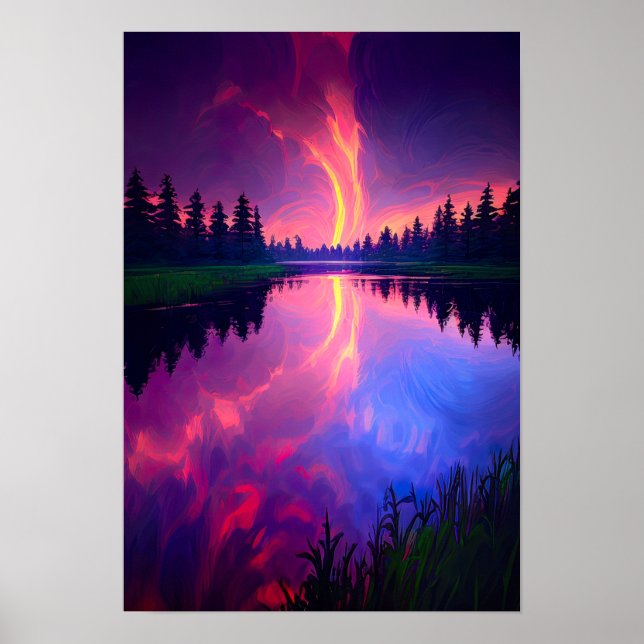 Pink and Purple Sunset Embracing the Lake Poster (Front)