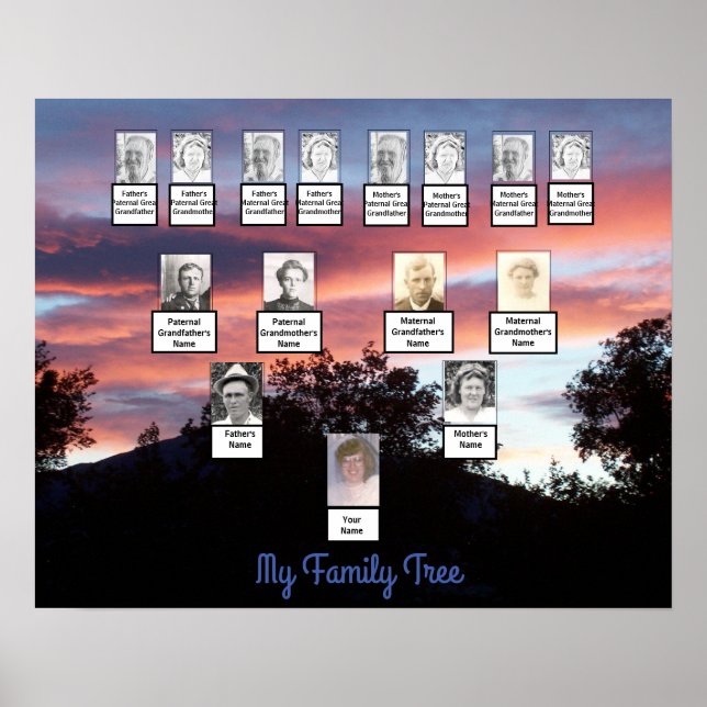 PInk and Purple Sunset Family Tree Photo Poster (Front)