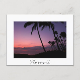 Pink and purple sunset white Hawaii postcard