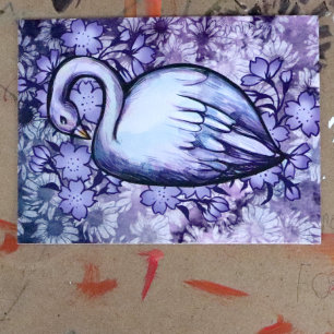 Pink and Purple Swan art Lake Swans Artwork        Postcard