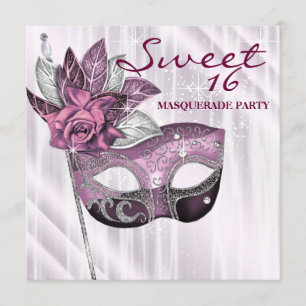 Pink and Purple Sweet 16 Masquerade Party Invitation