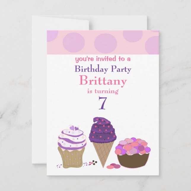 Pink and Purple Sweet Treats Birthday Invitation (Front)