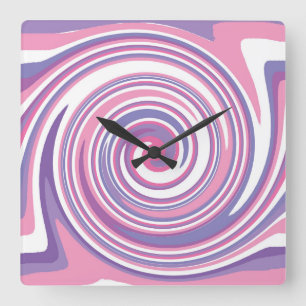 Pink and purple swirl pattern square wall clock