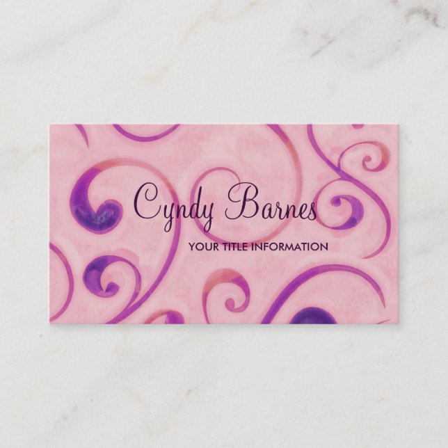 Pink and Purple Swirls Business Card (Front)