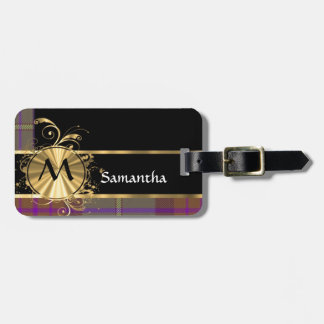Pink and purple tartan and monogram luggage tag