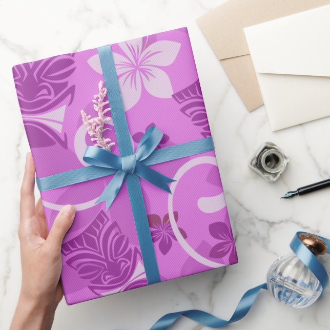 Pink and Purple Tikis Hawaiian Wrapping Paper (Gifting)