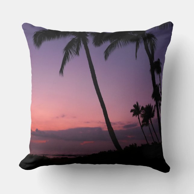 Pink and purple tropical sunset throw pillow (Front)