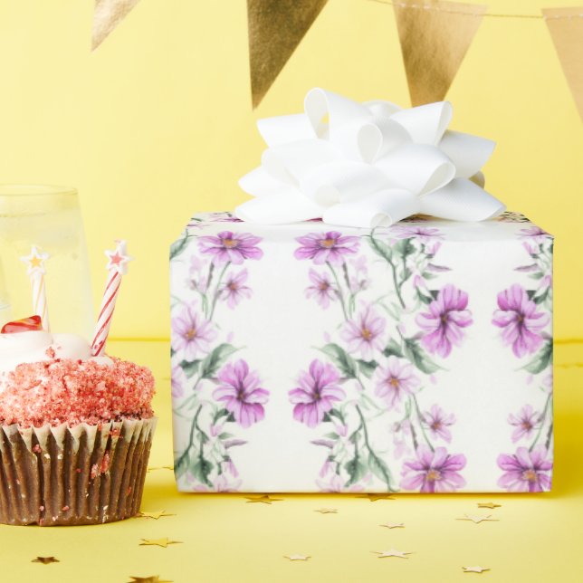 Pink and Purple Tumbling Flowers Wrapping Paper (Birthday Party)
