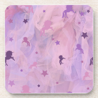 pink and purple unicorn and star design- girls squ coaster