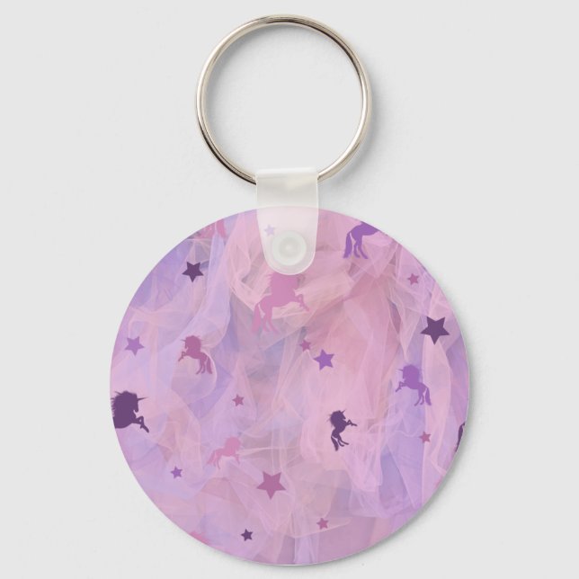 pink and purple unicorn and star design- girls squ key ring (Front)